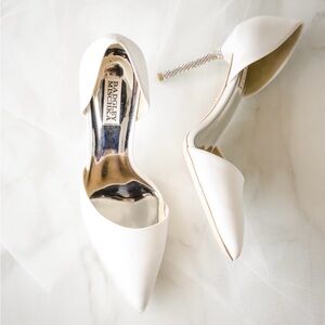 OZARA II - CRYSTAL HEEL POINTED TOE BRIDAL PUMP - WHITE